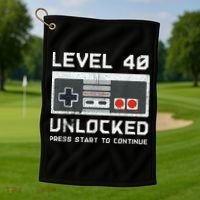 40 Year Old Forty Birthday Gift Level 40 Unlocked Gamer Golf Towel thumb 1