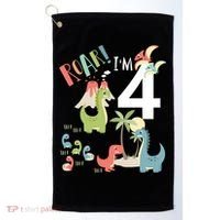 4 Year Old Roar Im 4 4th Birthday Boy T Rex Dinosaur Golf Towel thumb 0
