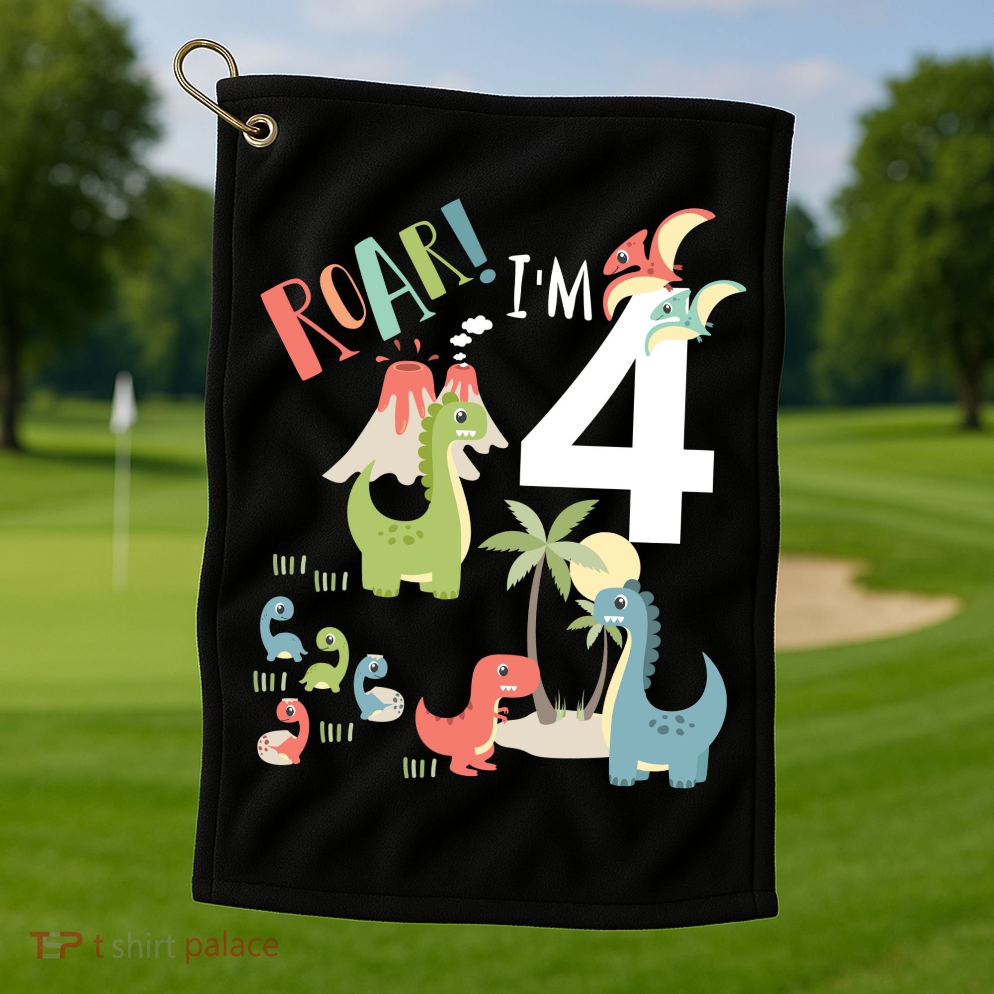 4 Year Old Roar Im 4 4th Birthday Boy T Rex Dinosaur Golf Towel