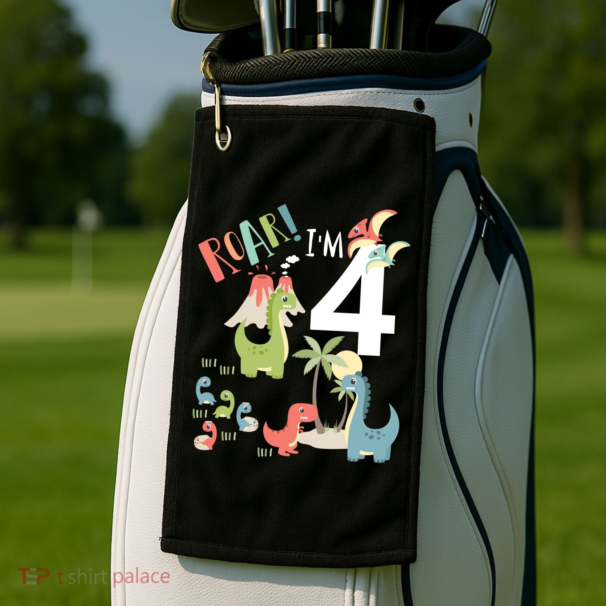 4 Year Old Roar Im 4 4th Birthday Boy T Rex Dinosaur Golf Towel