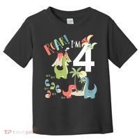 4 Year Old Roar Im 4 4th Birthday Boy T Rex Dinosaur Toddler T-Shirt thumb 0