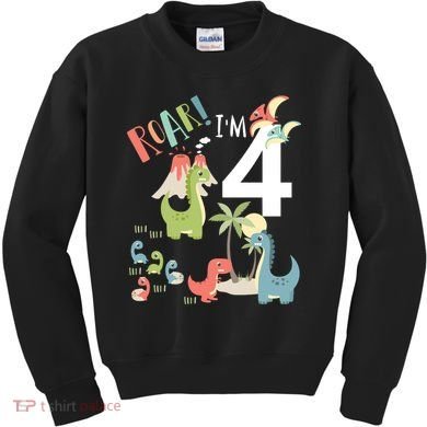 4 Year Old Roar Im 4 4th Birthday Boy T Rex Dinosaur Kids Sweatshirt