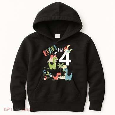 4 Year Old Roar Im 4 4th Birthday Boy T Rex Dinosaur Kids Hoodie