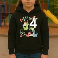 4 Year Old Roar Im 4 4th Birthday Boy T Rex Dinosaur Kids Hoodie thumb 3