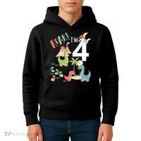 4 Year Old Roar Im 4 4th Birthday Boy T Rex Dinosaur Kids Hoodie thumb 4