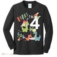 4 Year Old Roar Im 4 4th Birthday Boy T Rex Dinosaur Kids Long Sleeve Shirt thumb 0