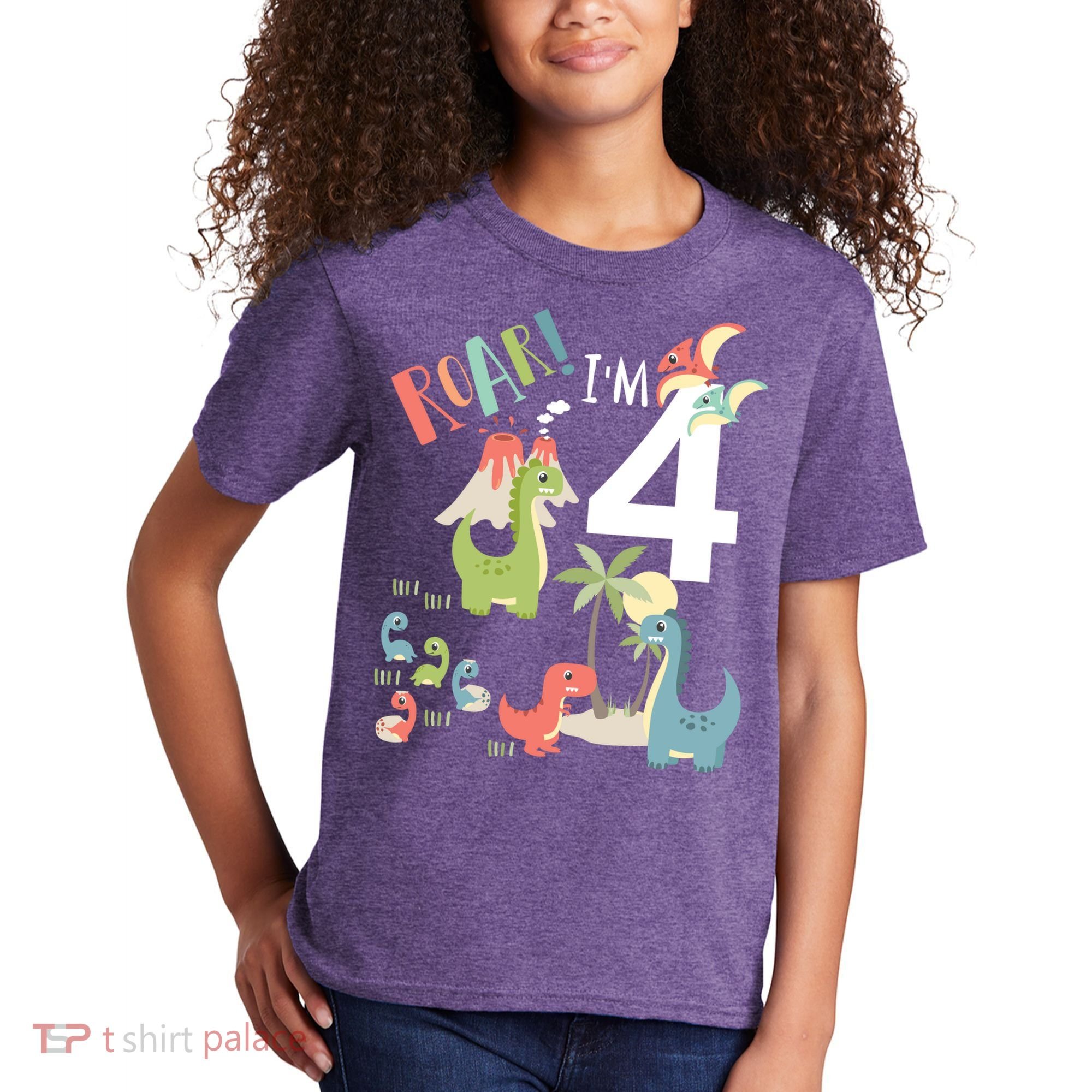 4 Year Old Roar Im 4 4th Birthday Boy T Rex Dinosaur Kids T-Shirt