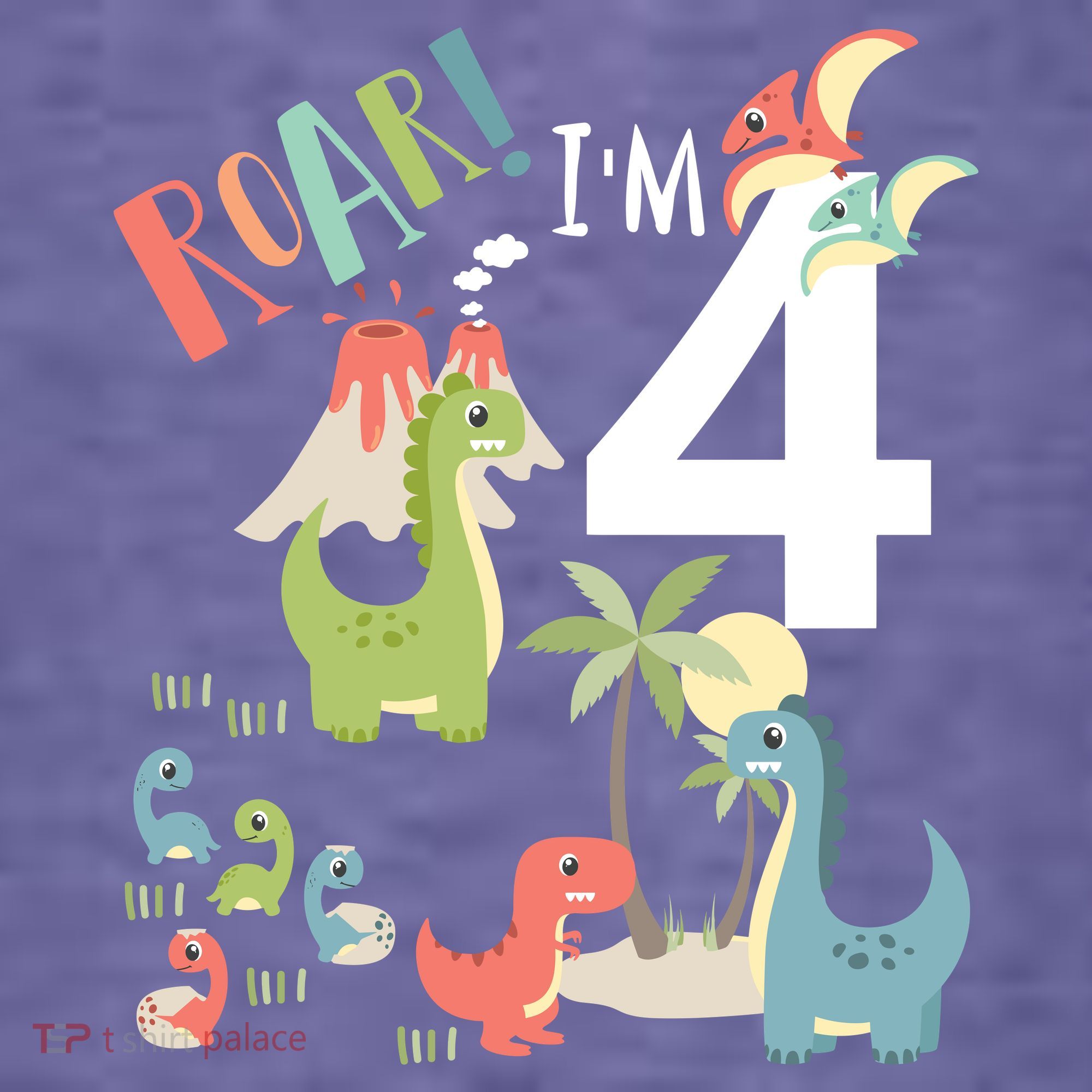 4 Year Old Roar Im 4 4th Birthday Boy T Rex Dinosaur Kids T-Shirt
