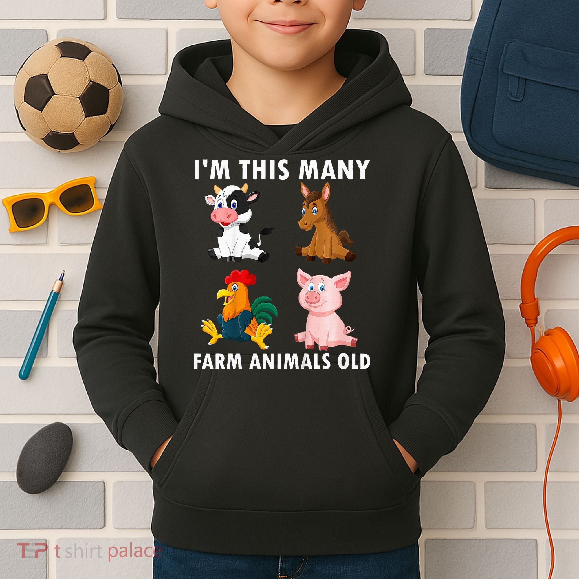 4 Year Old Boy Farm Animals Old 4th Birthday Kids Hoodie