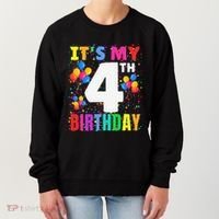 4 Years Old ItS My 4th Birthday Crew Balloons For Boy Women's Sweatshirt thumb 0