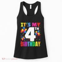 4 Years Old ItS My 4th Birthday Crew Balloons For Boy Women's Tank Top thumb 0