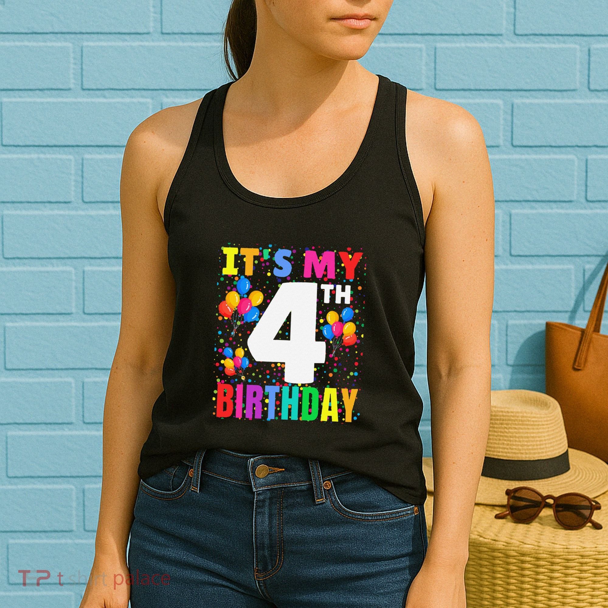 4 Years Old ItS My 4th Birthday Crew Balloons For Boy Women's Tank Top