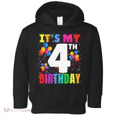 4 Years Old ItS My 4th Birthday Crew Balloons For Boy Toddler Hoodie