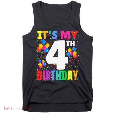 4 Years Old ItS My 4th Birthday Crew Balloons For Boy Tank Top