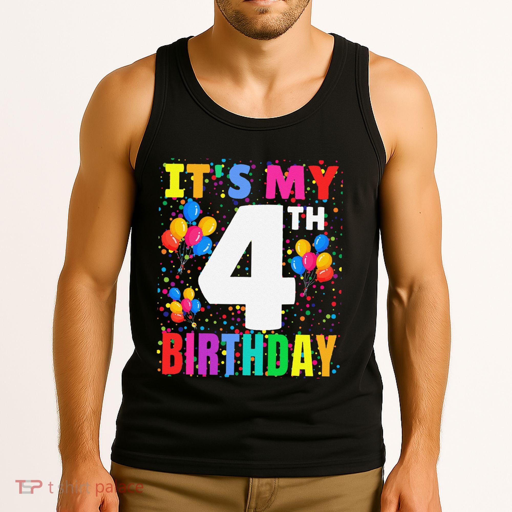 4 Years Old ItS My 4th Birthday Crew Balloons For Boy Tank Top