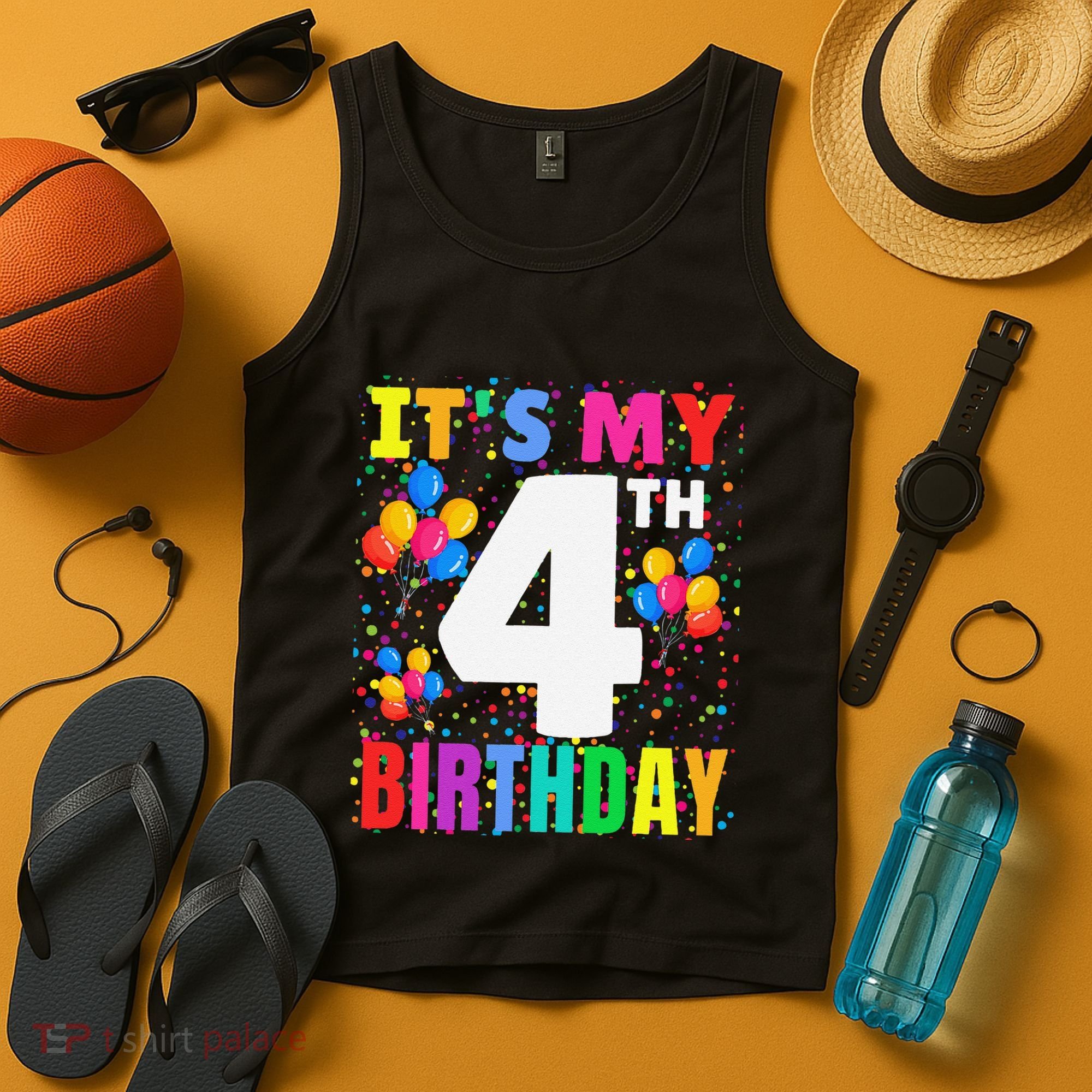 4 Years Old ItS My 4th Birthday Crew Balloons For Boy Tank Top
