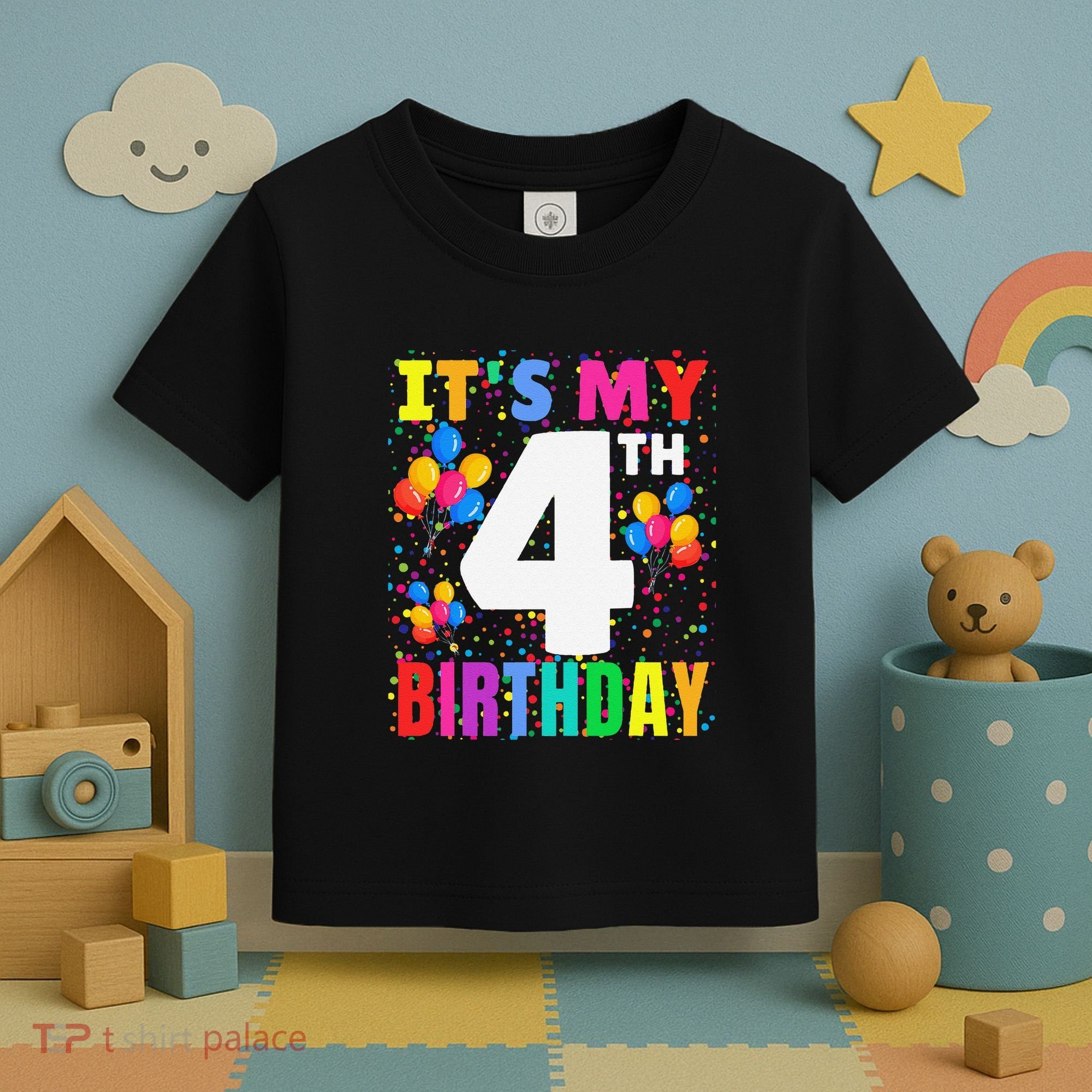 4 Years Old ItS My 4th Birthday Crew Balloons For Boy Toddler T-Shirt