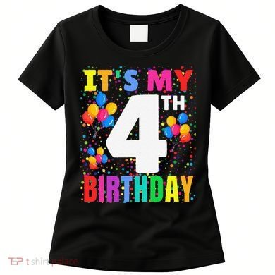 4 Years Old ItS My 4th Birthday Crew Balloons For Boy Women's T-Shirt