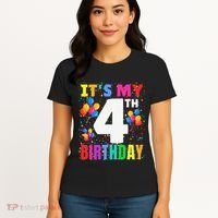 4 Years Old ItS My 4th Birthday Crew Balloons For Boy Women's T-Shirt thumb 4