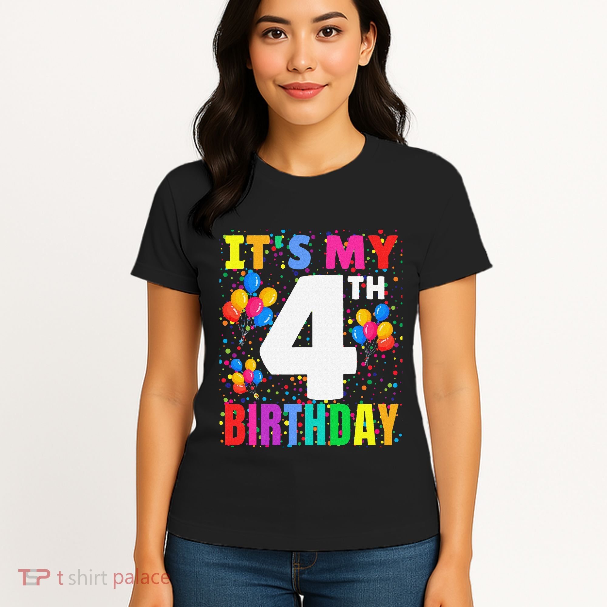 4 Years Old ItS My 4th Birthday Crew Balloons For Boy Women's T-Shirt
