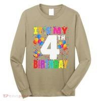 4 Years Old ItS My 4th Birthday Crew Balloons For Boy Long Sleeve Shirt thumb 0