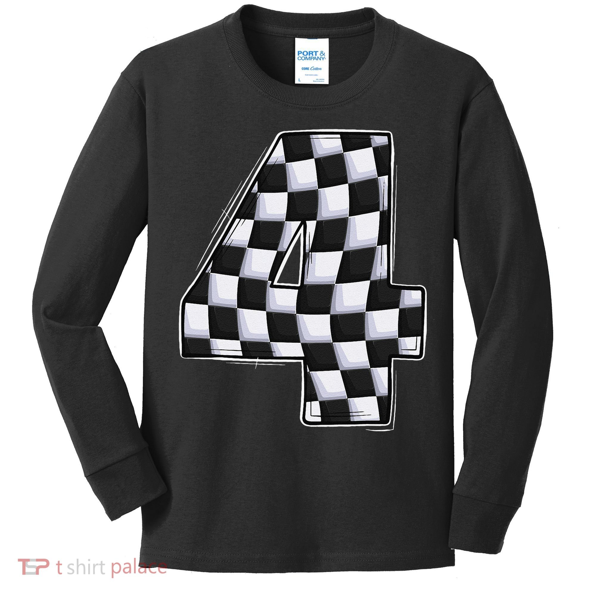 4 Year Old Pit Crew Car Racing 4th Birthday Race Car Kids Long Sleeve Shirt