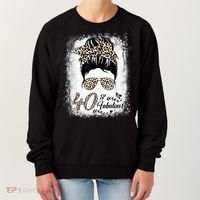 40 Years Old Fabulous Messy Bun Leopard 40th Birthday Women's Sweatshirt thumb 0