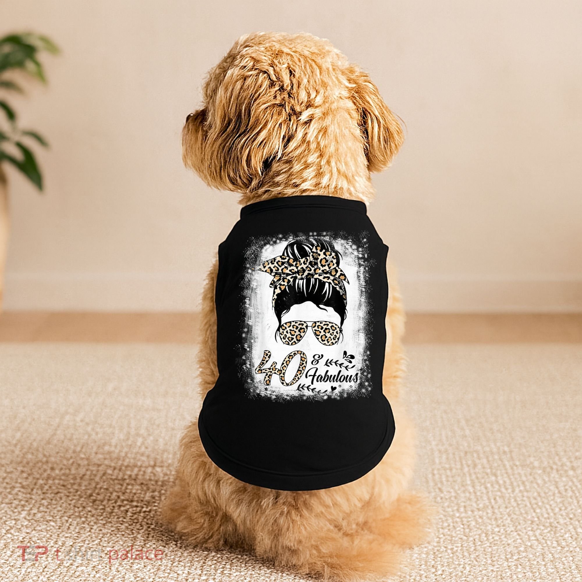 40 Years Old Fabulous Messy Bun Leopard 40th Birthday Doggie Tank