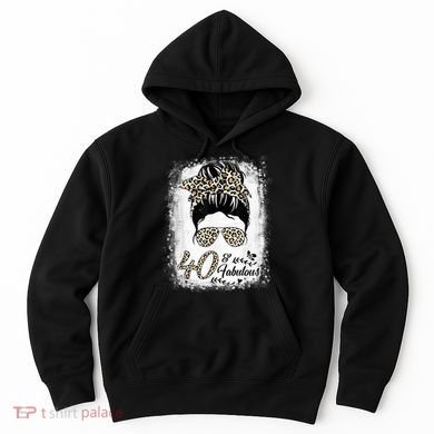 40 Years Old Fabulous Messy Bun Leopard 40th Birthday Hoodie