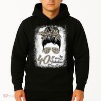 40 Years Old Fabulous Messy Bun Leopard 40th Birthday Hoodie thumb 2