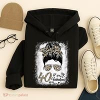 40 Years Old Fabulous Messy Bun Leopard 40th Birthday Hoodie thumb 4