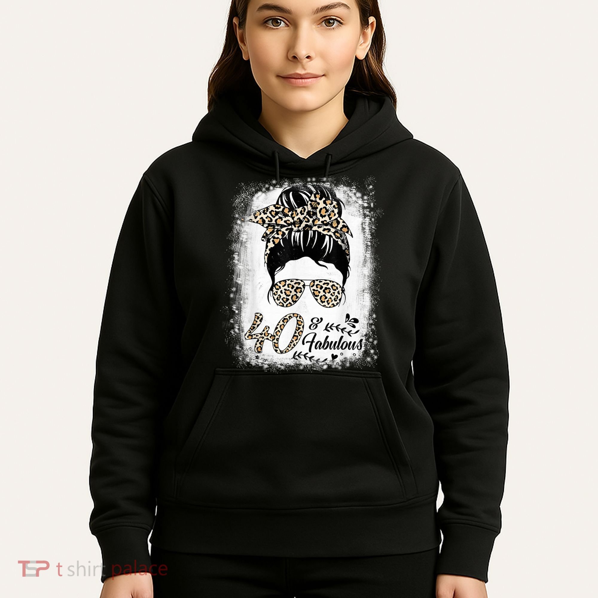 40 Years Old Fabulous Messy Bun Leopard 40th Birthday Hoodie