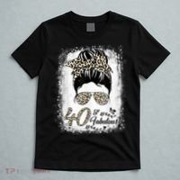40 Years Old Fabulous Messy Bun Leopard 40th Birthday T-Shirt thumb 5