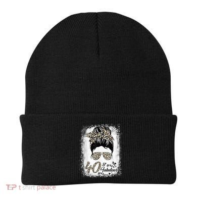 40 Years Old Fabulous Messy Bun Leopard 40th Birthday Beanie