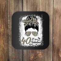 40 Years Old Fabulous Messy Bun Leopard 40th Birthday Coaster thumb 0