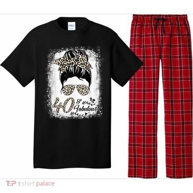 40 Years Old Fabulous Messy Bun Leopard 40th Birthday Pajama Set