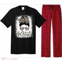 40 Years Old Fabulous Messy Bun Leopard 40th Birthday Pajama Set thumb 0