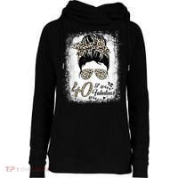 40 Years Old Fabulous Messy Bun Leopard 40th Birthday Womens Funnel Neck Pullover Hood thumb 0