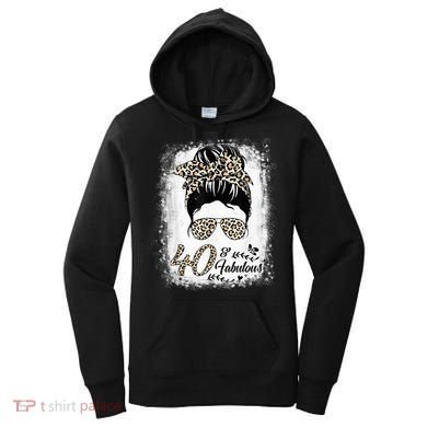 40 Years Old Fabulous Messy Bun Leopard 40th Birthday Women's Hoodie