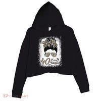 40 Years Old Fabulous Messy Bun Leopard 40th Birthday Crop Fleece Hoodie thumb 0