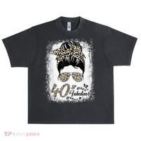 40 Years Old Fabulous Messy Bun Leopard 40th Birthday Urban Oversized Heavyweight T-Shirt thumb 0
