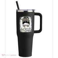 40 Years Old Fabulous Messy Bun Leopard 40th Birthday 40oz Vacuum Insulated Stainless Steel Travel Tumbler thumb 0