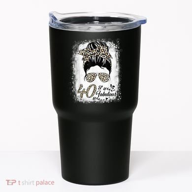 40 Years Old Fabulous Messy Bun Leopard 40th Birthday Tumbler