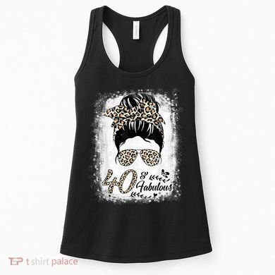 40 Years Old Fabulous Messy Bun Leopard 40th Birthday Women's Tank Top