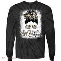 40 Years Old Fabulous Messy Bun Leopard 40th Birthday Tie-Dye Long Sleeve Shirt thumb 0