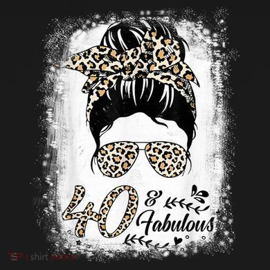 40 Years Old Fabulous Messy Bun Leopard 40th Birthday Tie-Dye Long Sleeve Shirt
