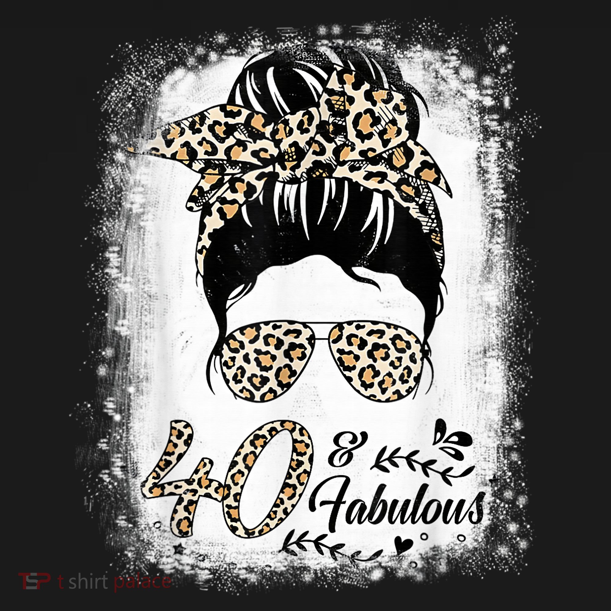40 Years Old Fabulous Messy Bun Leopard 40th Birthday Tie-Dye Long Sleeve Shirt