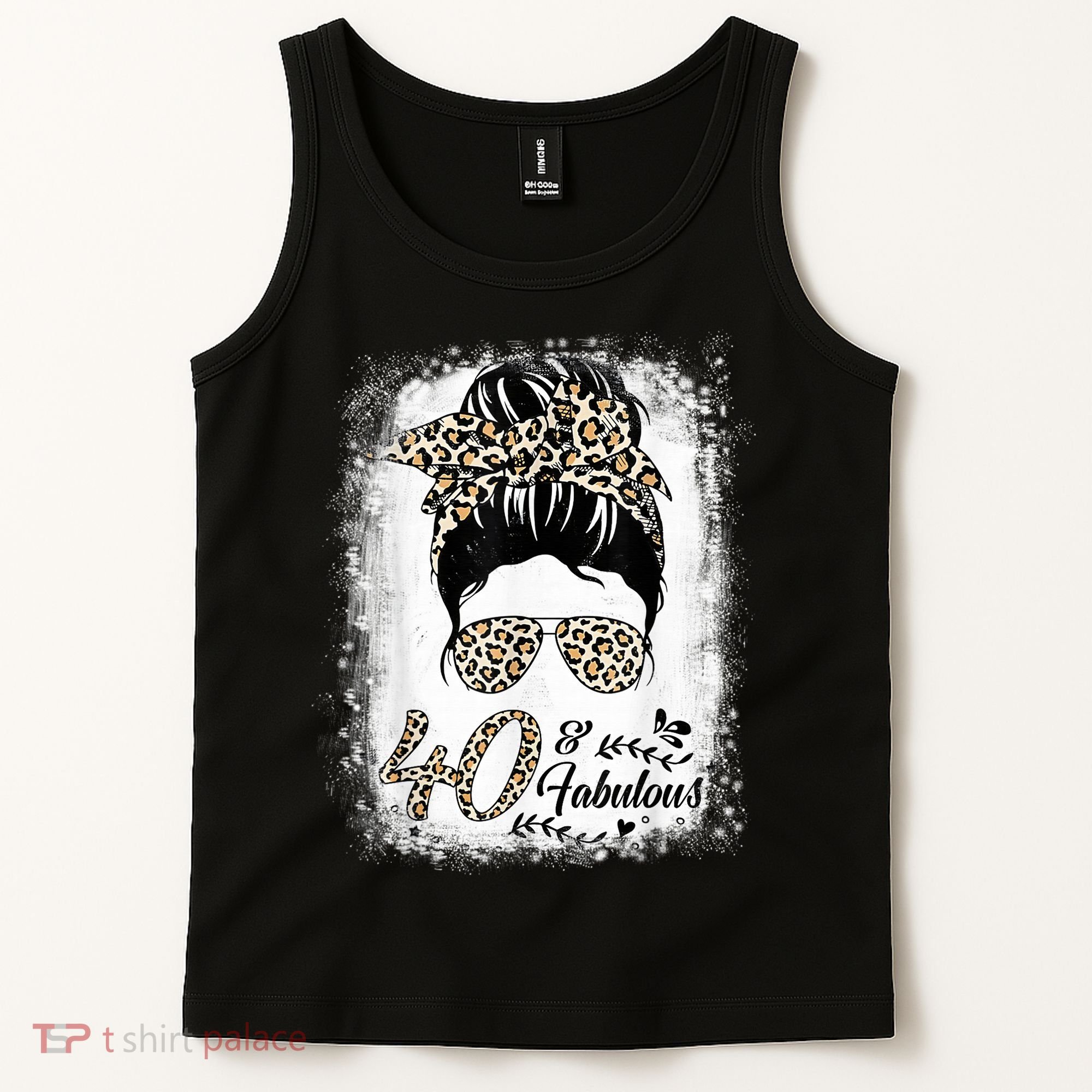 40 Years Old Fabulous Messy Bun Leopard 40th Birthday Tank Top