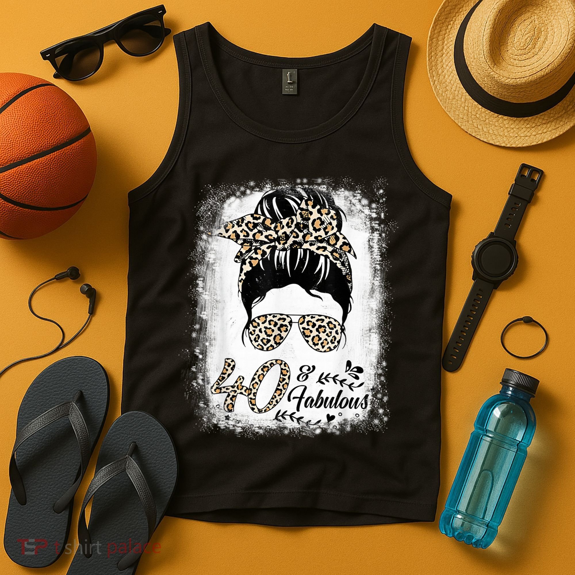 40 Years Old Fabulous Messy Bun Leopard 40th Birthday Tank Top