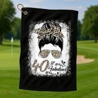 40 Years Old Fabulous Messy Bun Leopard 40th Birthday Golf Towel thumb 1